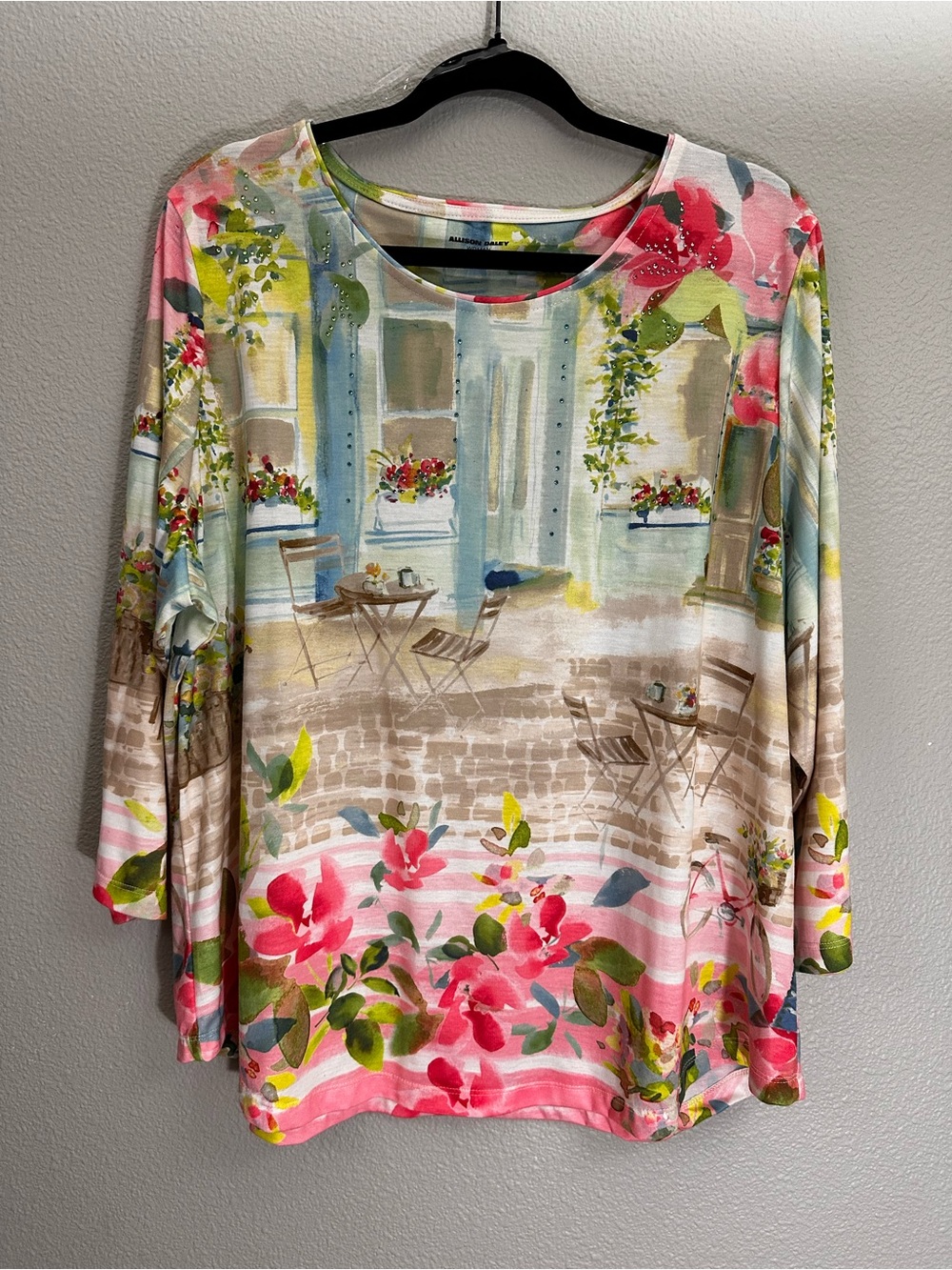 Allison Daley Pink Multi Floral Watercolor Scoop Neck Top